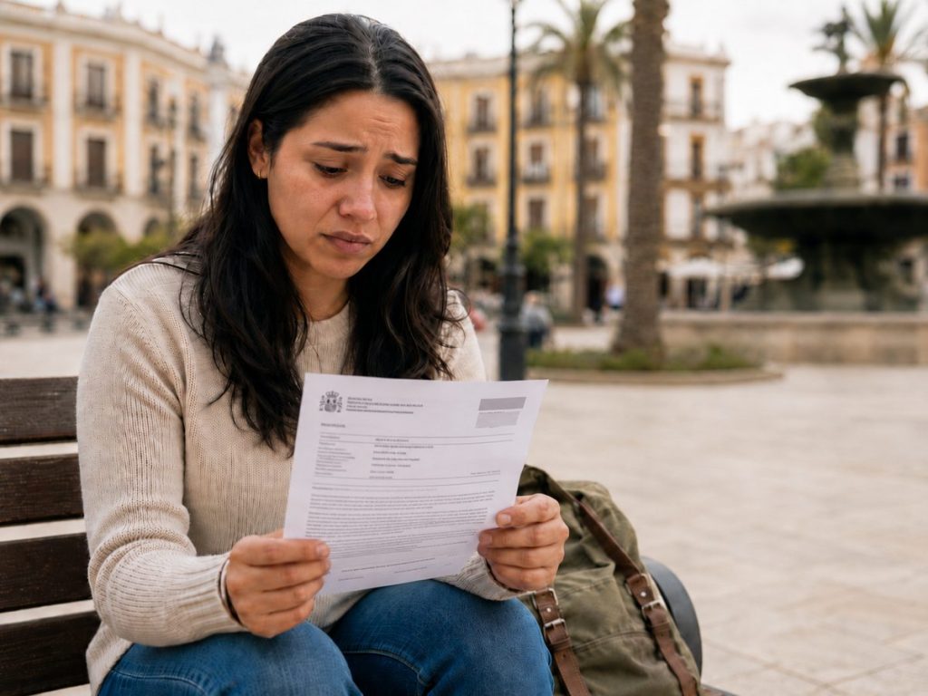 mujer preocupada por errores al solicitar la regularización en España en 2026.